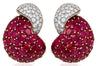 LARGE 18.20CT DIAMOND & AAA RUBY 18KT 2 TONE GOLD LOVE KNOT FUN HANGING EARRINGS