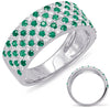 WIDE 1.34CT DIAMOND & AAA TSAVORITE 14K WHITE GOLD 3D MULTI ROW ANNIVERSARY RING