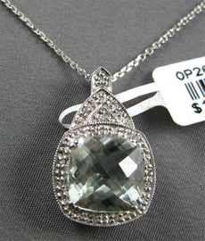 4.06CT DIAMOND & AAA GREEN AMETHYST 14KT WHITE GOLD 3D SQUARE FLOATING PENDANT
