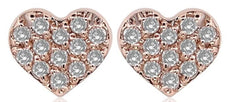 ESTATE .07CT DIAMOND 14KT ROSE GOLD CLASSIC ROUND PAVE HEART SHAPE STUD EARRINGS