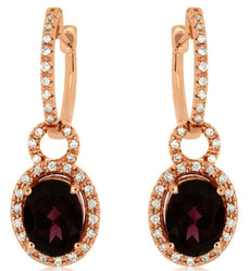 3.28CT DIAMOND & AAA RHODOLITE 14KT ROSE GOLD 3D OVAL LOVE KNOT HANGING EARRINGS