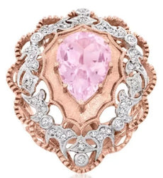 LARGE 4.23CT DIAMOND & AAA PINK AMETHYST 14KT WHITE & ROSE GOLD 3D FILIGREE RING