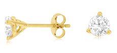 ESTATE 1.0CT DIAMOND 14K YELLOW GOLD ROUND CLASSIC 3 PRONG MARTINI STUD EARRINGS