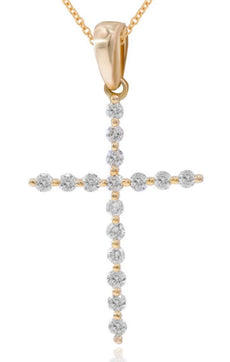 .26CT DIAMOND 14K ROSE GOLD 3D CLASSIC ROUND SHARED PRONG FLOATING CROSS PENDANT