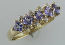 .97CT DIAMOND & AAA TANZANITE 14KT YELLOW GOLD PRINCESS PYRAMID ANNIVERSARY RING