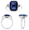 LARGE 9.5CT DIAMOND & AAA SAPPHIRE PLATINUM EMERALD CUT & TRAPEZOID 3 STONE RING