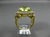 LARGE 12.16CT DIAMOND & AAA GREEN TOPAZ 14KT YELLOW GOLD ROPE FILIGREE HALO RING
