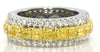 LARGE 7.9CT WHITE & FANCY YELLOW DIAMOND 18Kt 2 TONE GOLD 3 ROW ANNIVERSARY RING