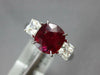 LARGE 4.14CT DIAMOND & AAA RUBY 18KT WHITE GOLD CUSHION 3 STONE ENGAGEMENT RING