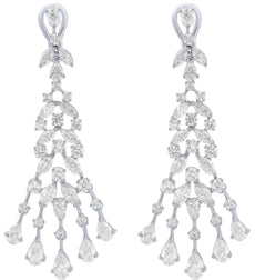 LARGE 10.0CT DIAMOND 18K WHITE GOLD ROUND & MARQUISE MULTI LEAF HANGING EARRINGS
