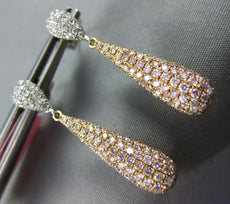 1.29CT WHITE & PINK DIAMOND 18KT WHITE & ROSE GOLD 3D TEAR DROP HANGING EARRINGS