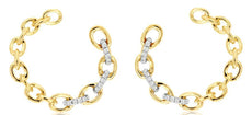 .10CT DIAMOND 14KT YELLOW GOLD MULTI LINK SEMI SIDEWAY HOOP FUN HANGING EARRINGS