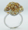4.0CT WHITE & FANCY YELLOW DIAMOND 18KT WHITE GOLD 4 LEAF CLOVER FLOWER FUN RING