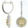 1.56CT WHITE & FANCY YELLOW DIAMOND 14K WHITE GOLD ROUND HUGGIE HANGING EARRINGS