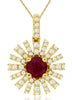 .80CT DIAMOND & AAA RUBY 14KT YELLOW GOLD FLOWER STARBURST FUN FLOATING PENDANT