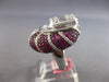 EXTRA LARGE 5.39CT DIAMOND & AAA RUBY 18K WHITE GOLD SEMI CRESCENT COCKTAIL RING
