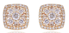 .61CT DIAMOND 14KT WHITE GOLD 3D ROUND & BAGUETTE FLOWER SQUARE STUD EARRINGS