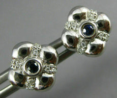 ESTATE .19CT DIAMOND & AAA SAPPHIRE 14KT WHITE GOLD FLOWER SQUARE STUD EARRINGS