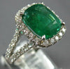 LARGE 5.09CT DIAMOND & AAA EMERALD 18KT WHITE GOLD CUSHION HALO ENGAGEMENT RING