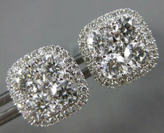 ESTATE LARGE 1.83CT DIAMOND 18KT WHITE GOLD 3D CLUSTER SQUARE HALO STUD EARRINGS