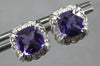 1.67CT DIAMOND & AAA AMETHYST 14KT WHITE GOLD CUSHION & ROUND HALO STUD EARRINGS