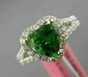 ESTATE WIDE 2.10CT DIAMOND & TSAVORITE 18K WHITE GOLD HEART HALO ENGAGEMENT RING