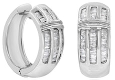 ESTATE .50CT DIAMOND 14KT WHITE GOLD BAGUETTE CLASSIC 3 ROW HUGGIE FUN EARRINGS
