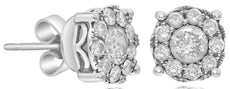 1.15CT DIAMOND 18KT WHITE GOLD 3D SOLITAIRE HALO FILIGREE FLOWER STUD EARRINGS