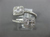 LARGE .68CT DIAMOND 18K WHITE GOLD ROUND & BAGUETTE SQUARE CRISS CROSS LOVE RING