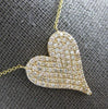 LARGE .99CT DIAMOND 14KT YELLOW GOLD 3D PAVE CLASSIC HEART SHAPE LOVE NECKLACE