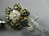 LARGE 3.55CT WHITE & FANCY YELLOW DIAMOND & AAA SAPPHIRE 18KT GOLD FLOWER BROOCH