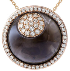 8.54CT DIAMOND & AAA SMOKEY QUARTZ 14KT ROSE GOLD 3D CIRCULAR FUN LOVE NECKLACE