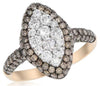 LARGE 1.74CT WHITE & MOCHA DIAMOND 14KT ROSE GOLD 3D CLUSTER MARQUISE SHAPE RING
