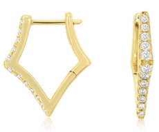ESTATE .30CT DIAMOND 14K YELLOW GOLD ROUND CLASSIC OCTAGON HOOP HANGING EARRINGS