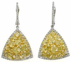 EXTRA LARGE 5.55CT WHITE & FANCY YELLOW DIAMOND 18K 2 TONE GOLD HANGING EARRINGS