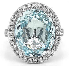 LARGE 12.53CT DIAMOND & AAA PARAIBA TOURMALINE 18K WHITE GOLD 3D ENGAGEMENT RING