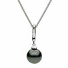 ESTATE .07CT DIAMOND & AAA TAHITIAN PEARL 18KT WHITE GOLD 2 ROW PAVE BAR PENDANT