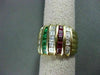 ESTATE 3.55CT DIAMOND & AAA RUBY & EMERALD 18K YELLOW GOLD MULTI ROW RING #22492