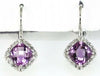 2.22CT DIAMOND & AAA AMETHYST 14KT WHITE GOLD CUSHION & ROUND HANGING EARRINGS