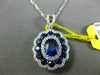 ESTATE LARGE 2.32CT DIAMOND & AAA SAPPHIRE 18K WHITE GOLD 3D OVAL FLOWER PENDANT