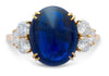 LARGE 7.81CT DIAMOND & AAA CABOCHON SAPPHIRE 18KT YELLOW GOLD 3D ENGAGEMENT RING