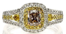 .93CT WHITE PINK & FANCY YELLOW DIAMOND 18KT TRI COLOR GOLD 3D ENGAGEMENT RING