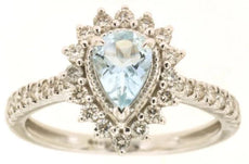 1.05CT DIAMOND & AAA AQUAMARINE 14KT WHITE GOLD PEAR SHAPE HALO ENGAGEMENT RING
