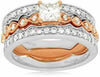 ESTATE WIDE 1.15CT ROUND & PRINCESS DIAMOND 14K ROSE GOLD 3D ENGAGEMENT RING SET