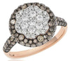LARGE 1.75CT WHITE & CHOCOLATE FANCY DIAMOND 14K ROSE GOLD FLOWER HALO LOVE RING