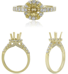 .60CT DIAMOND 14K YELLOW GOLD ROUND 3D FLORAL 4 PRONG SEMI MOUNT ENGAGEMENT RING