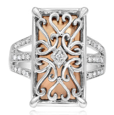 LARGE .19CT DIAMOND 14K ROSE & WHITE GOLD 3D MULTI HEART OPEN FILIGREE LOVE RING