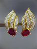 ESTATE LARGE 4.52CT DIAMOND & AAA RUBY 18KT WHITE GOLD LEAF CLIP ON EARRINGS E/F