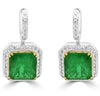 LARGE 16.43CT DIAMOND & AAA EMERALD 18K 2 TONE GOLD ROUND & EMERALD CUT EARRINGS