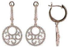 .90CT DIAMOND 14KT ROSE GOLD CIRCULAR OPEN FILIGREE LEVERBACK HANGING EARRINGS